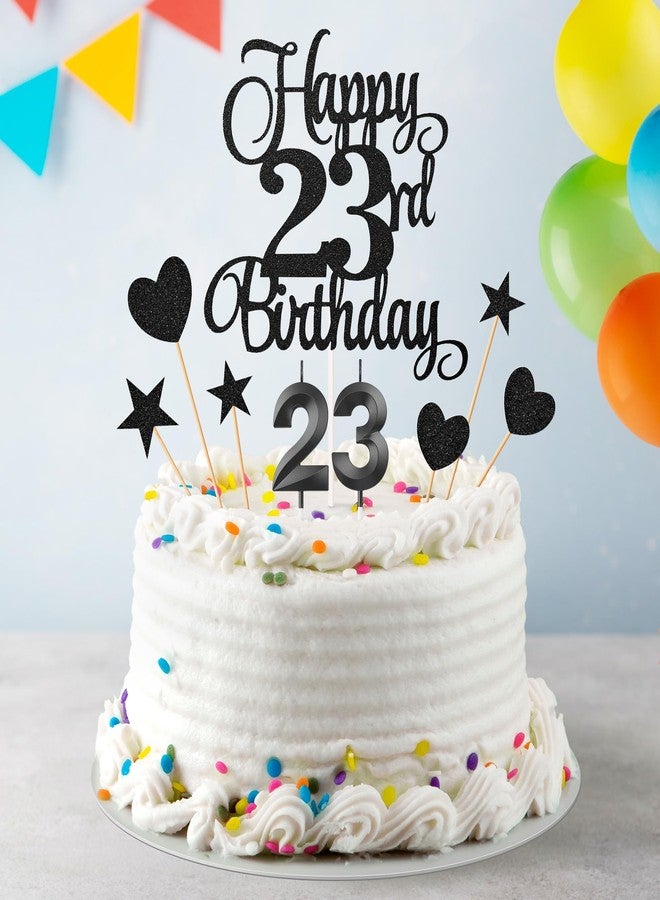 Lecferrarc 23rd Birthday Cake Toppers, 23rd Birthday Candles Numeral Candles and Glitter Cake Decorations Toppers Set for Party Supplies (Black) - Image 3